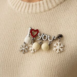I Love Snow Brooch Vintage enameled dangle snow balls 2” long